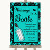 Turquoise Damask Message In A Bottle Personalized Wedding Sign