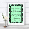 Mint Green Damask Mummy Daddy Getting Married Personalized Wedding Sign