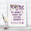 Purple Rustic Wood Mummy Daddy Getting Married Personalized Wedding Sign