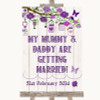 Purple Rustic Wood Mummy Daddy Getting Married Personalized Wedding Sign
