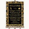 Black & Gold Damask No Phone Camera Unplugged Personalized Wedding Sign