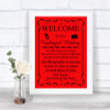 Red No Phone Camera Unplugged Personalized Wedding Sign