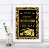 Black & Gold Damask Photobooth This Way Left Personalized Wedding Sign