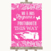 Bright Pink Burlap & Lace Photobooth This Way Left Personalized Wedding Sign
