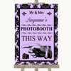 Lilac Damask Photobooth This Way Left Personalized Wedding Sign