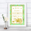 Mint Green & Gold Photobooth This Way Left Personalized Wedding Sign