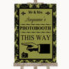 Olive Green Damask Photobooth This Way Left Personalized Wedding Sign