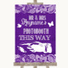 Purple Burlap & Lace Photobooth This Way Left Personalized Wedding Sign