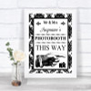 Black & White Damask Photobooth This Way Right Personalized Wedding Sign