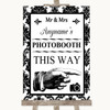 Black & White Damask Photobooth This Way Right Personalized Wedding Sign