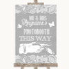 Grey Burlap & Lace Photobooth This Way Right Personalized Wedding Sign
