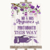 Purple Rustic Wood Photobooth This Way Right Personalized Wedding Sign