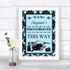 Sky Blue Damask Photobooth This Way Right Personalized Wedding Sign