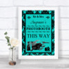 Turquoise Damask Photobooth This Way Right Personalized Wedding Sign