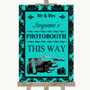 Turquoise Damask Photobooth This Way Right Personalized Wedding Sign