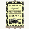 Yellow Damask Photobooth This Way Right Personalized Wedding Sign