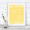 Yellow Burlap & Lace Romantic Vows Personalized Wedding Sign