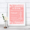 Coral Burlap & Lace Rules Of The Dance Floor Personalized Wedding Sign