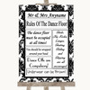 Black & White Damask Rules Of The Dancefloor Personalized Wedding Sign