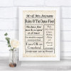 Shabby Chic Ivory Rules Of The Dancefloor Personalized Wedding Sign