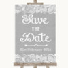 Grey Burlap & Lace Save The Date Personalized Wedding Sign