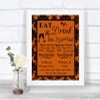 Burnt Orange Damask Signature Favourite Drinks Personalized Wedding Sign