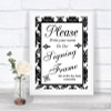 Black & White Damask Signing Frame Guestbook Personalized Wedding Sign