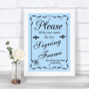 Blue Signing Frame Guestbook Personalized Wedding Sign