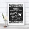 Dark Grey Burlap & Lace Signing Frame Guestbook Personalized Wedding Sign