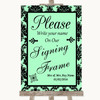 Mint Green Damask Signing Frame Guestbook Personalized Wedding Sign