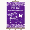 Purple Burlap & Lace Signing Frame Guestbook Personalized Wedding Sign