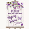 Purple Rustic Wood Signing Frame Guestbook Personalized Wedding Sign