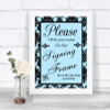 Sky Blue Damask Signing Frame Guestbook Personalized Wedding Sign