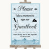 Blue Shabby Chic Take A Moment To Sign Our Guest Book Personalized Wedding Sign