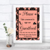 Coral Damask Take A Moment To Sign Our Guest Book Personalized Wedding Sign