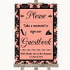 Coral Damask Take A Moment To Sign Our Guest Book Personalized Wedding Sign