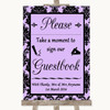 Lilac Damask Take A Moment To Sign Our Guest Book Personalized Wedding Sign