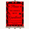 Red Damask Take A Moment To Sign Our Guest Book Personalized Wedding Sign