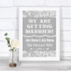 Grey Burlap & Lace We Are Getting Married Personalized Wedding Sign