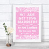 Pink Burlap & Lace We Are Getting Married Personalized Wedding Sign