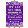Purple Burlap & Lace We Are Getting Married Personalized Wedding Sign