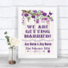 Purple Rustic Wood We Are Getting Married Personalized Wedding Sign