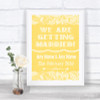 Yellow Burlap & Lace We Are Getting Married Personalized Wedding Sign