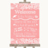 Coral Burlap & Lace Welcome Order Of The Day Personalized Wedding Sign