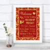 Red & Gold Welcome Order Of The Day Personalized Wedding Sign