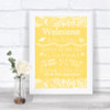 Yellow Burlap & Lace Welcome Order Of The Day Personalized Wedding Sign