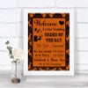 Burnt Orange Damask Welcome Order Of The Day Personalized Wedding Sign