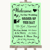 Green Welcome Order Of The Day Personalized Wedding Sign