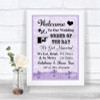 Lilac Shabby Chic Welcome Order Of The Day Personalized Wedding Sign