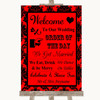 Red Damask Welcome Order Of The Day Personalized Wedding Sign